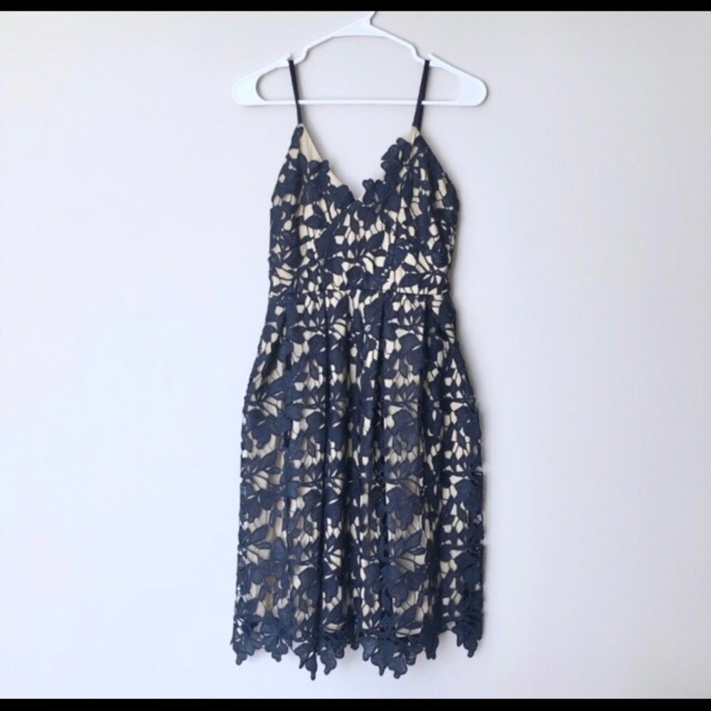 Navy Lace Overlay Dress